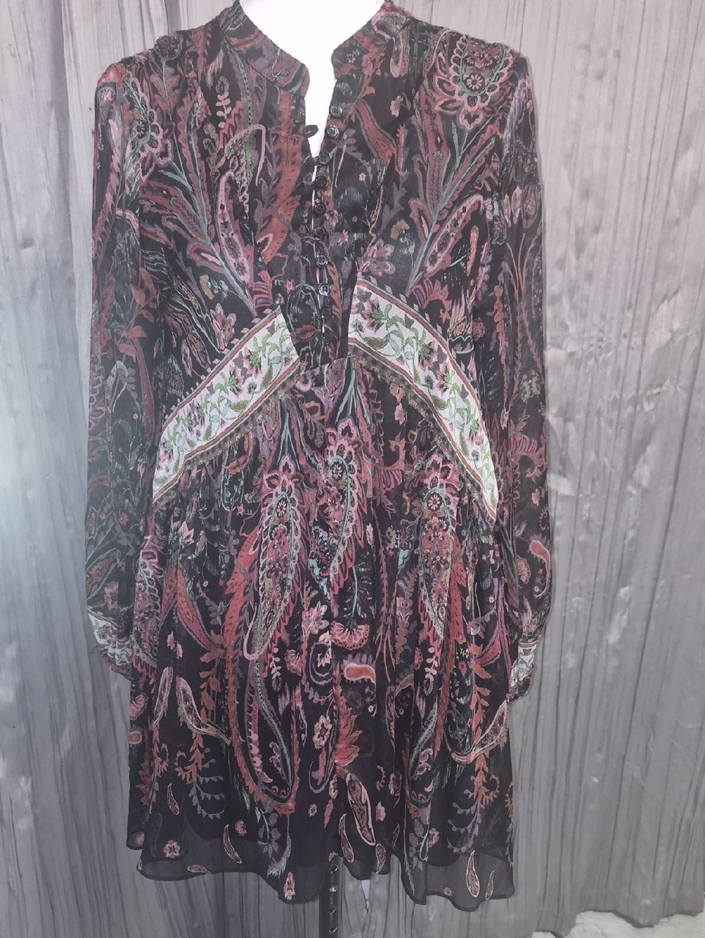 Boho Paisley Long-Sleeve Dress - Black & Pink